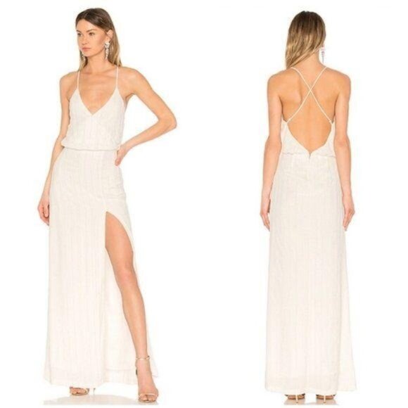 LPA Beaded Crossback Gown in Ivory Size Medium Maxi Dress Revolve Low Back Sz M - Picture 1 of 9